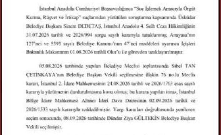 Üsküdar Belediyesi’nde Başkan Vekili Seçimi Salı Günü Yapılacak: İstanbul Valiliği'nden Kritik Açıklama